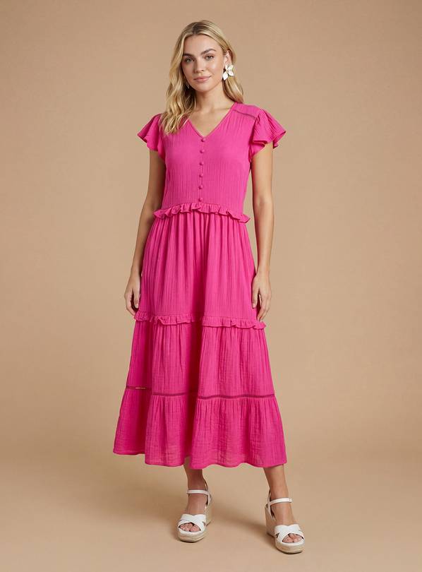 DOROTHY PERKINS Button Front Frill Sleeve Midaxi Dress 18